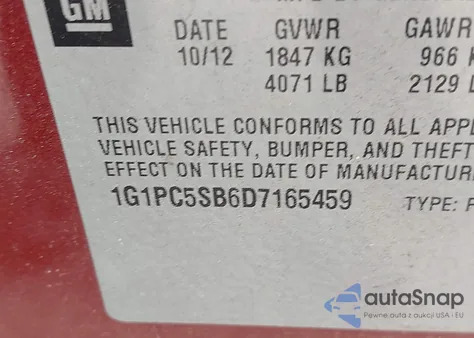 2013 Chevrolet Cruze 1Lt Auto z USA, uszkodzony, nr VIN 1G1PC5SB6D7165459